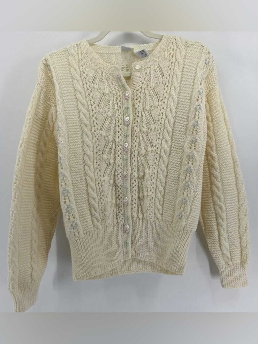 J.G. HOOK | Vintage Cream Cable Knit Button-Front Women's Sweater / Size M